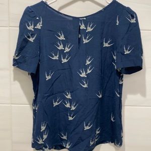 Navy bird print blouse